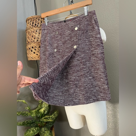☑️HUGO BOSS RED LABEL A LINE BUTTON FRONT TWEED WRAP MINI SKIRT - Picture 7 of 12
